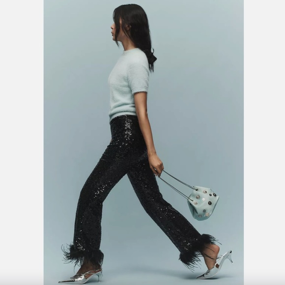 NWT ANTHROPOLOGIE HUTCH THE KOTO FAUX-FEATHER TROUSERS - Picture 4 of 4